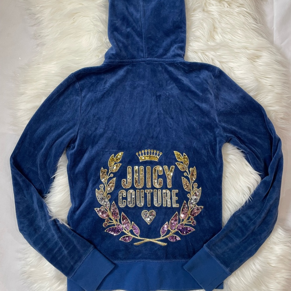 Y2K juicy couture velour velvet embellished zip up hoodie